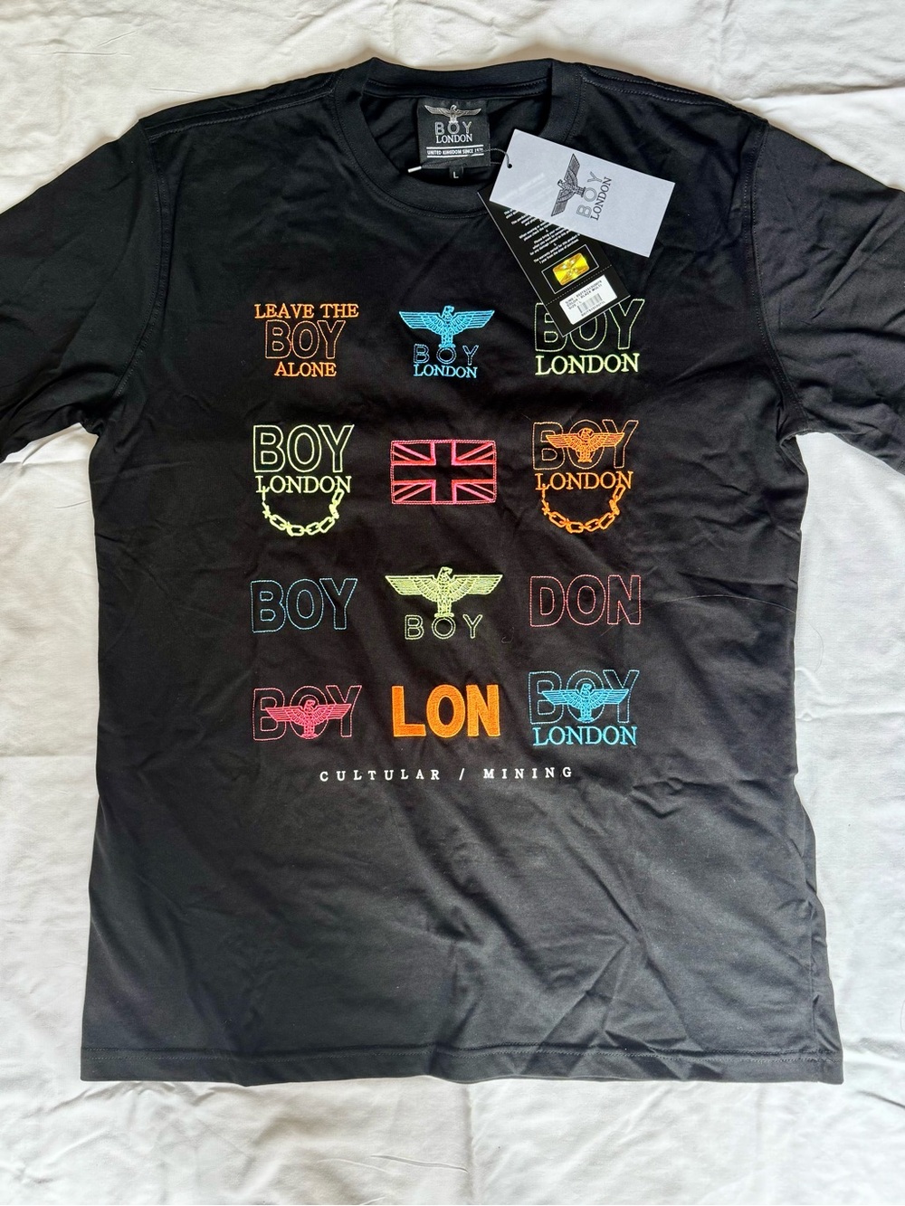 BOY London Black Embroidered Graphic Logo Tee Shirt Sz L